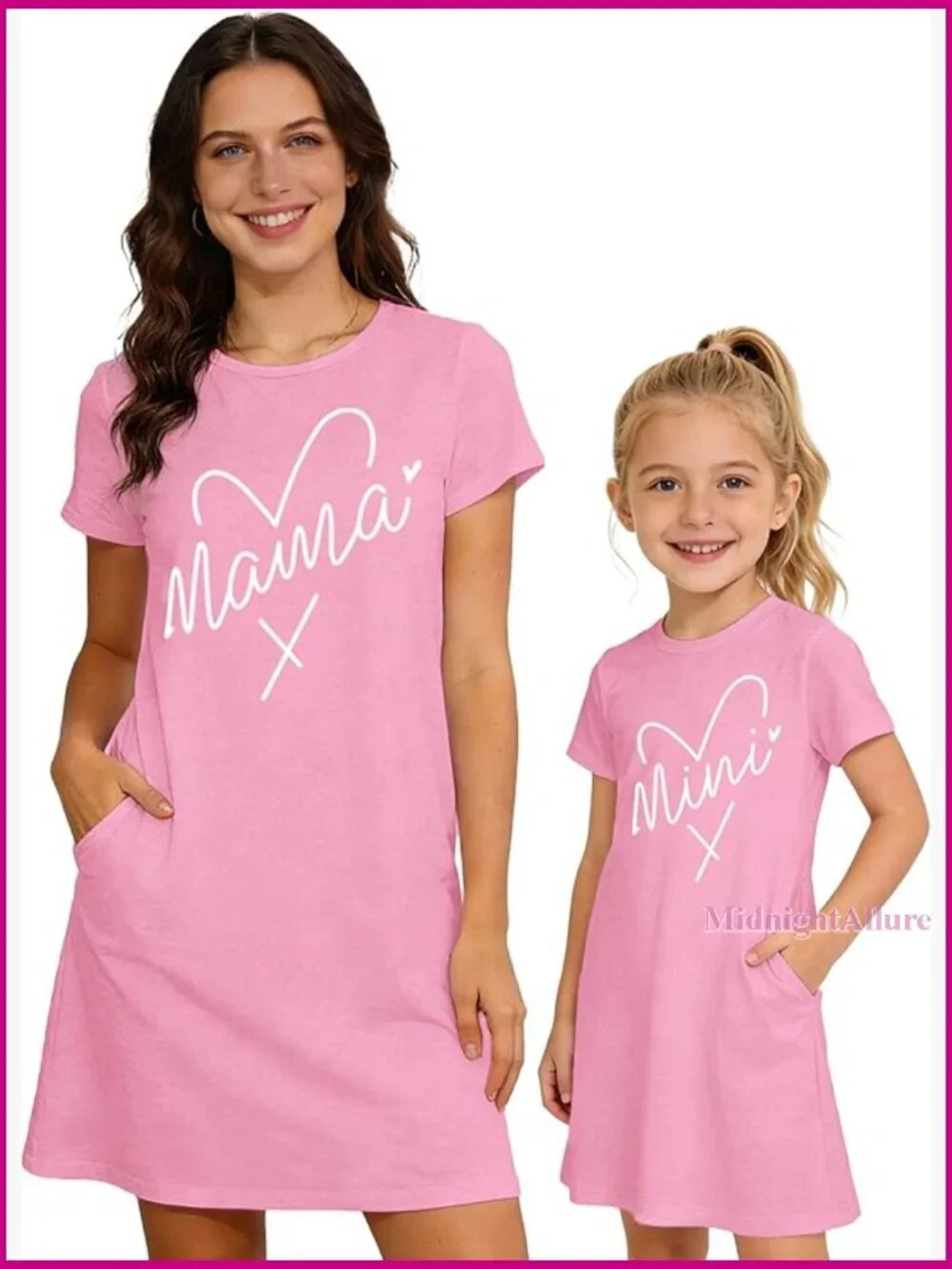 Mommy and Me Dresses Mother Daughter Matching with Pockets Short Sleeve